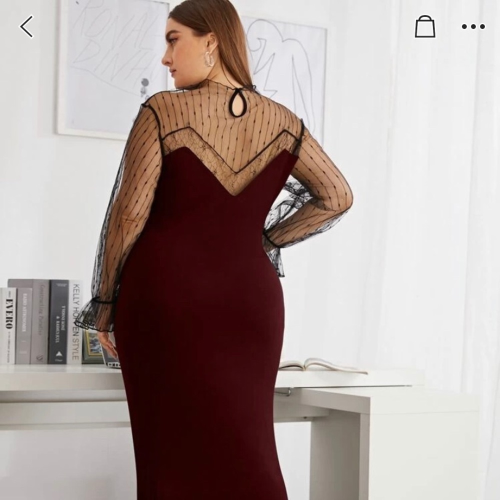 Mesh long sleeve keyhole back body on dress